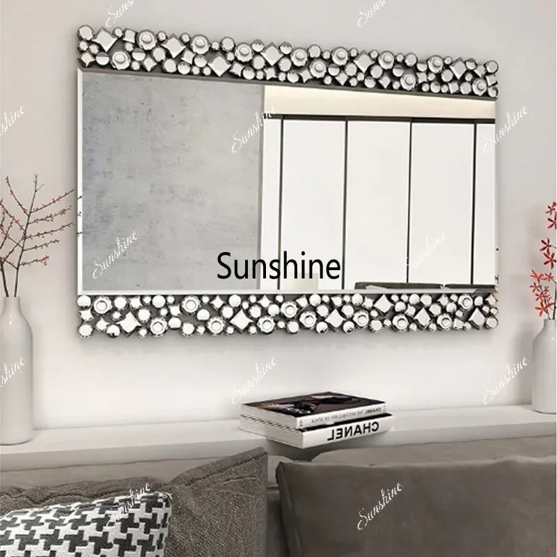 Customized glass mirror hanger wooden frame safety vertical decorative mirror