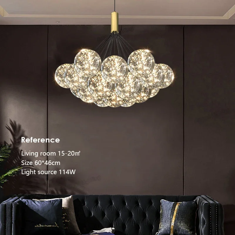 Nordic Glass Bubble Ball Chandelier Modern Restaurant Indoor Gypsophila Decor LED Hanging Lamp Romantic Girl Star Lighting