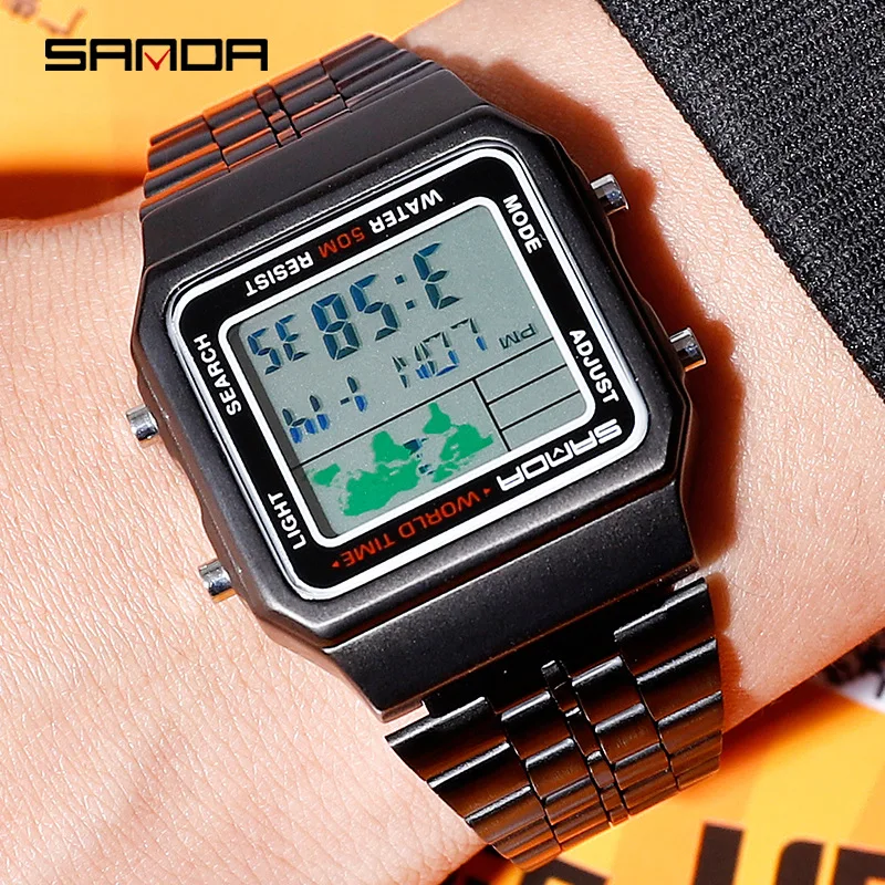 Sanda-Montre électronique légère carrée pour homme, montre de sport multifonctionnelle, étanche, nouvelle mode