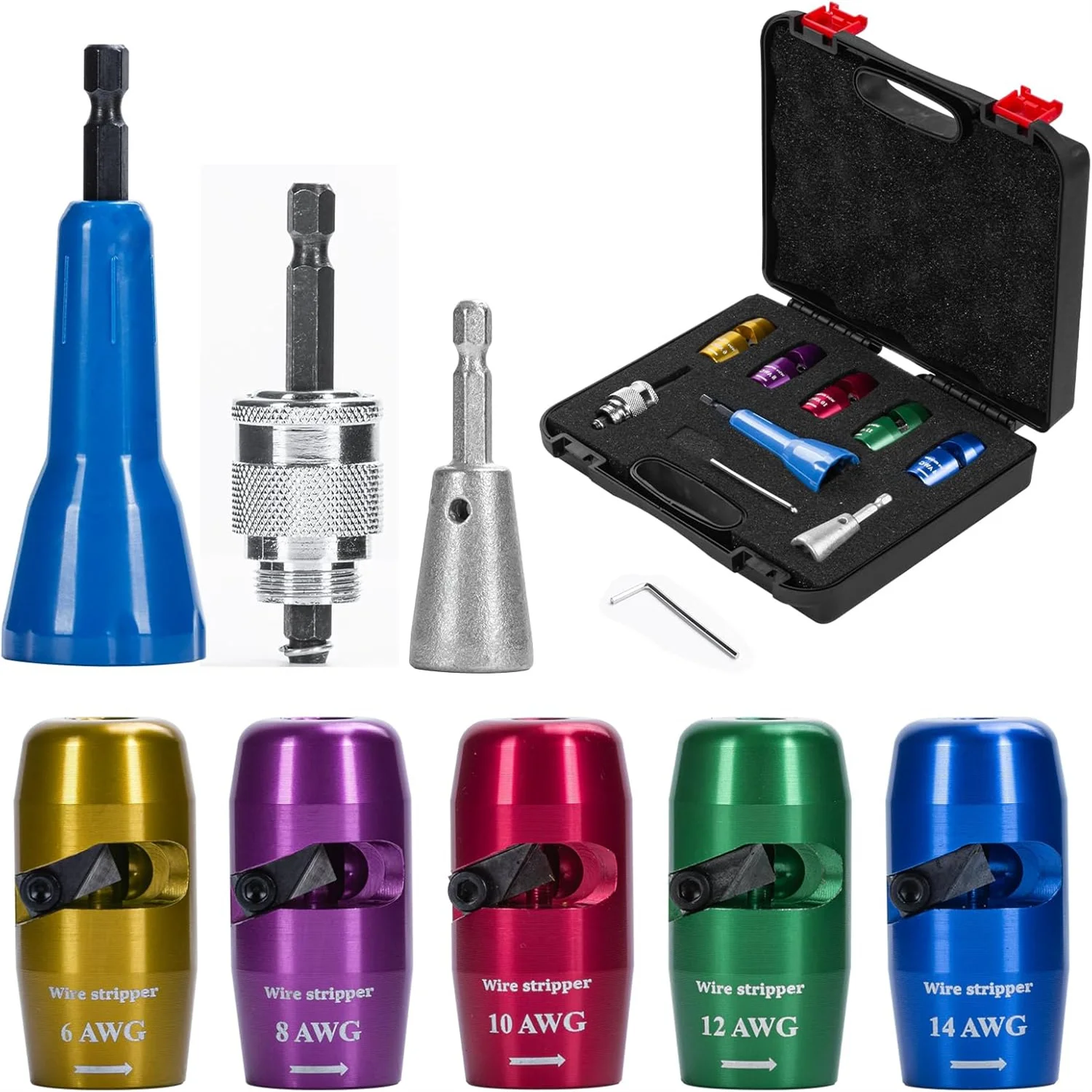 

Набор инструментов для зачистки проводов, инструмент для зачистки проводов для дрели, инструмент для электриков со скручивателями для стандартных проводов AWG 14-12-10