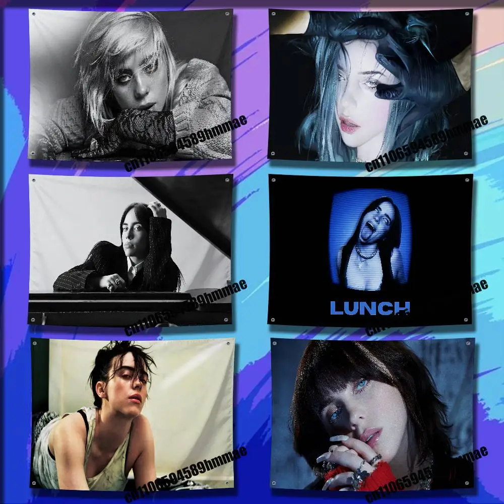 For B-Billies LUNCH Singer E-Eilish Flag 150*200cm 60*110cm 80*120cm 100*150cm 50*70cm Outdoor Wall Banner Tapestry Cover
