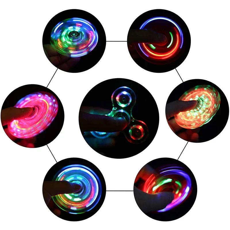 Nuovi Fidget Spinner luminosi a LED Light Up Clear Fidget Toys Giocattoli per l'ansia ADHD Riduttore antistress Spin per bambini Paillettes