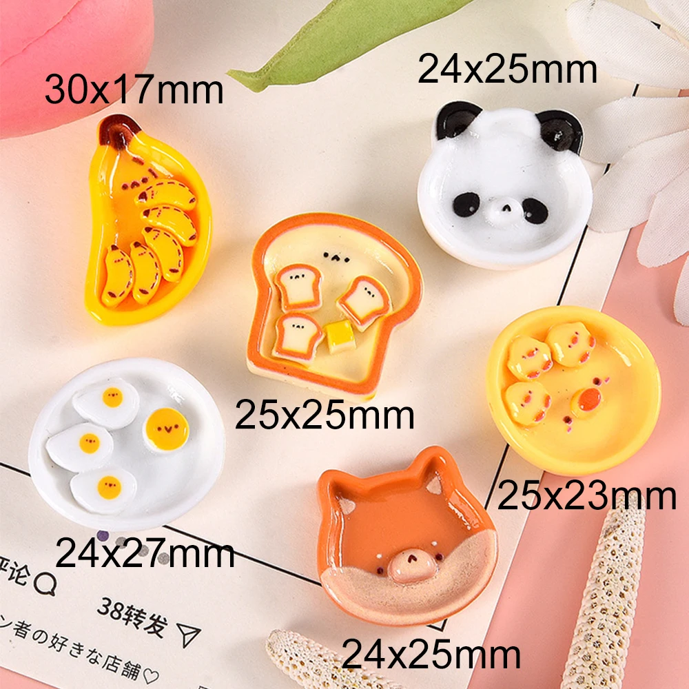 10PCS Shiny Animal Food Plate Series Resin Flat Back Cabochons For Hairpin Scrapbooking DIY Jewelry Craft Decoration Accessories
