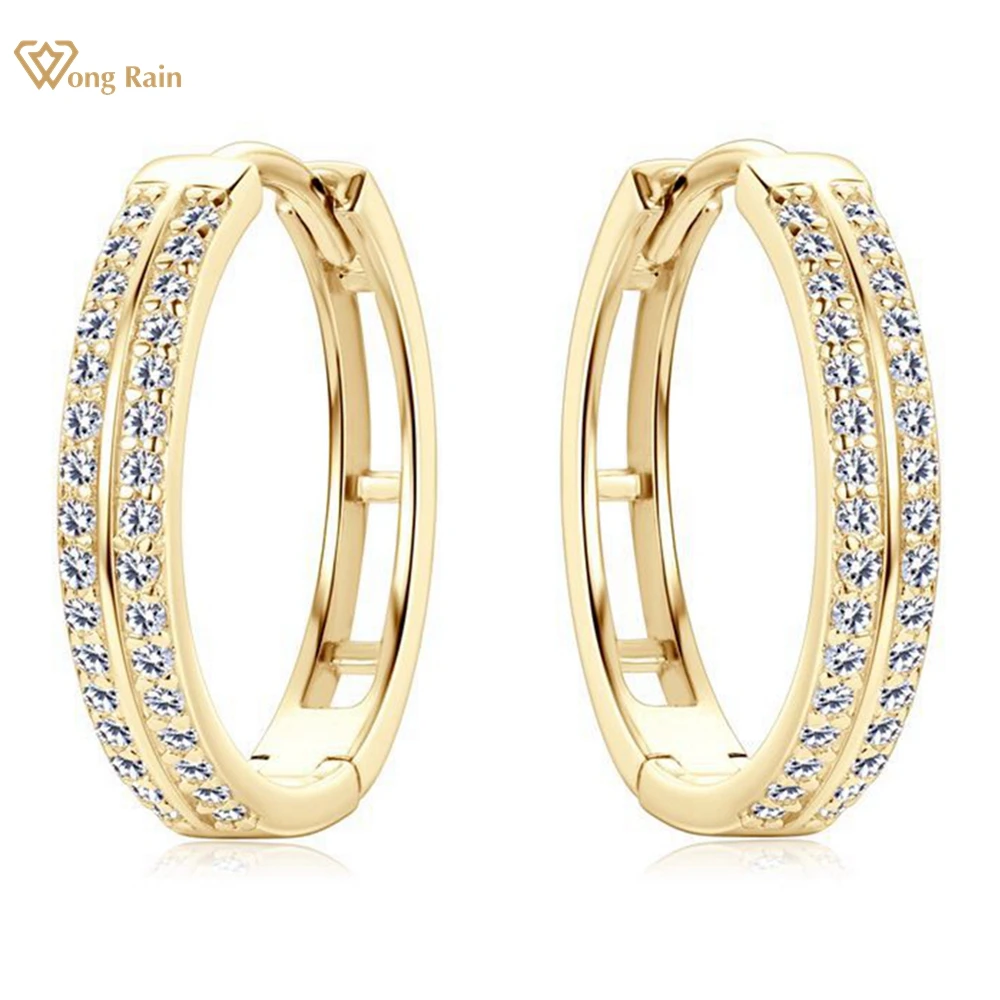 

Wong Rain 18K Gold Plated 925 Sterling Silver VVS1 3EX D Color Real Moissanite Diamonds Sparkling Hoop Earrings Fine Jewelry