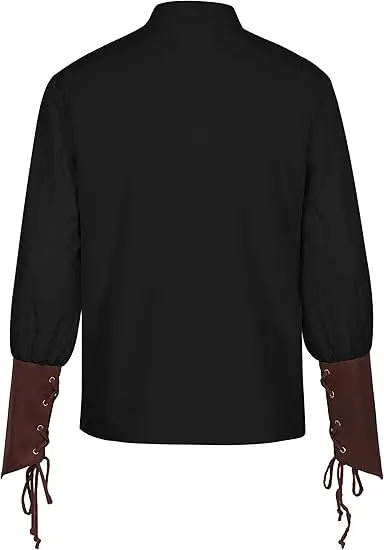 قميص رجالي من عصر النهضة في العصور الوسطى برباط علوي قميص قرصان Steampunk عتيق بأكمام طويلة زي فايكنغ #6