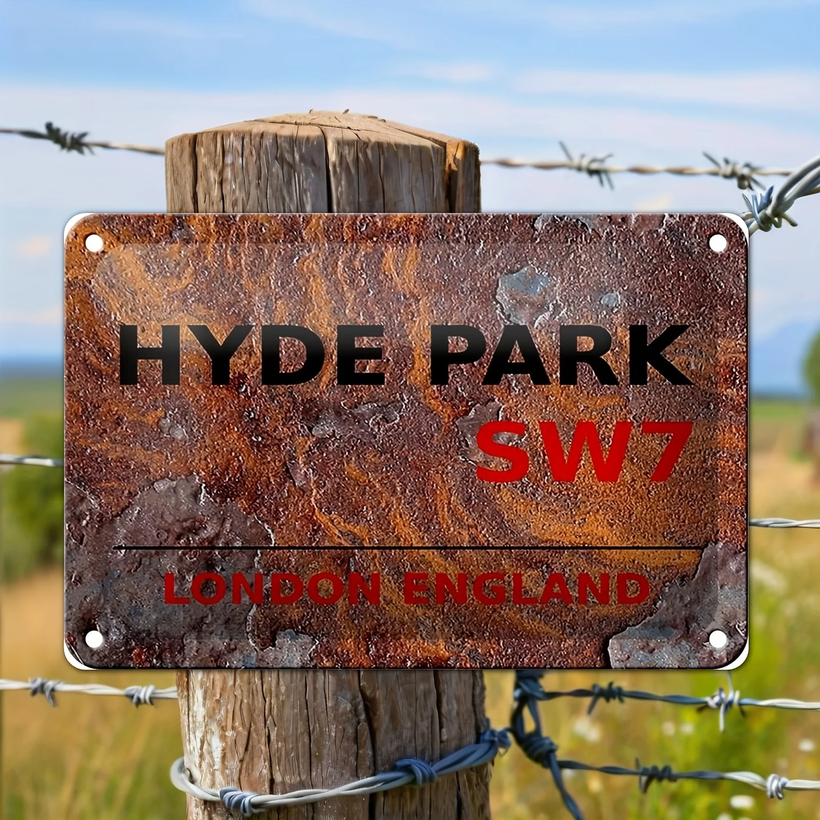 London England Hyde Park Metal Tin Sign - Rustic  Wall Art Decor, Iron Plaque for Outdoor, Gift Idea, , No Electricity Needed,