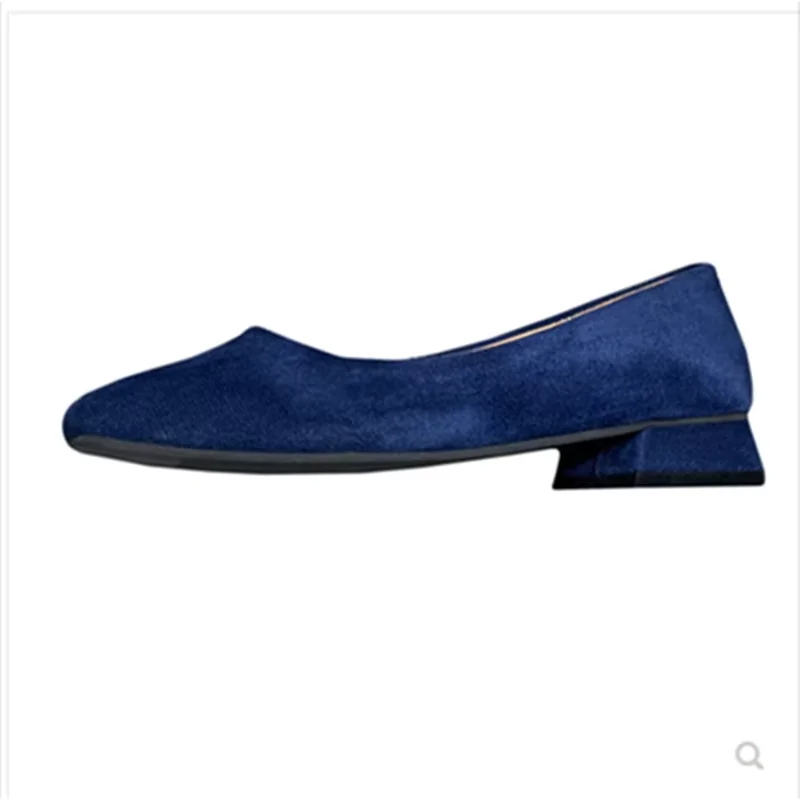 Women Chuny Loafers Null Flock Low Heels 3cm Pumps Royal Blue Grey Elegant Slip-On Square Toe Wide Fits 32-45 27cm Hot Sell 2023