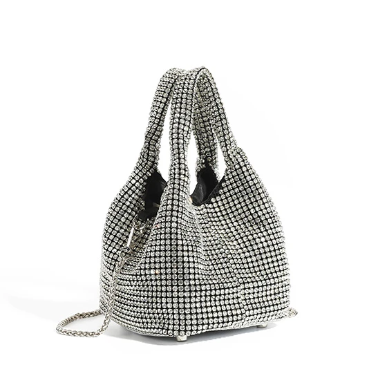 Shiny Crystal Diamond Women Purses and Handbags Rhinestone Bucket Tote Bag Crossbody Bags Chain Shoulder Bag Evening Party Bags