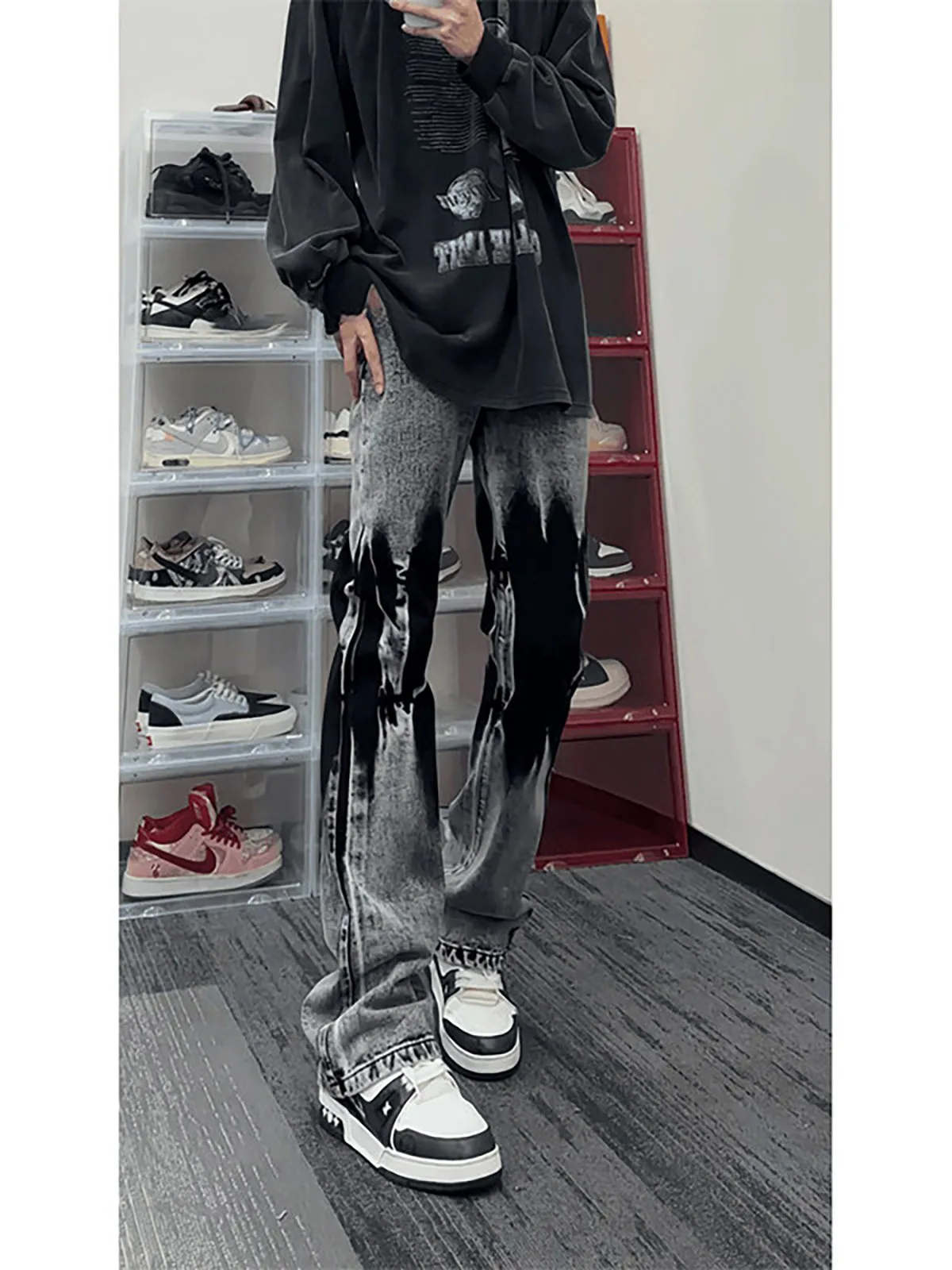 American Vibe Tie Dye Jeans Straight Leg Slimming Men Women Autumn Fashion Street Style Small  Narrow Version Flared Kni...