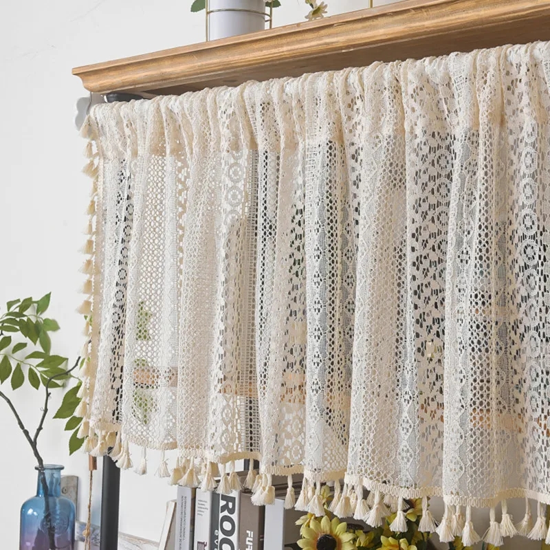 Cabinet Wardrobe Curtains for Kitchen Living Room Bedroom Home Decoration Short Curtain Japanese Style Small Floral Print Lace