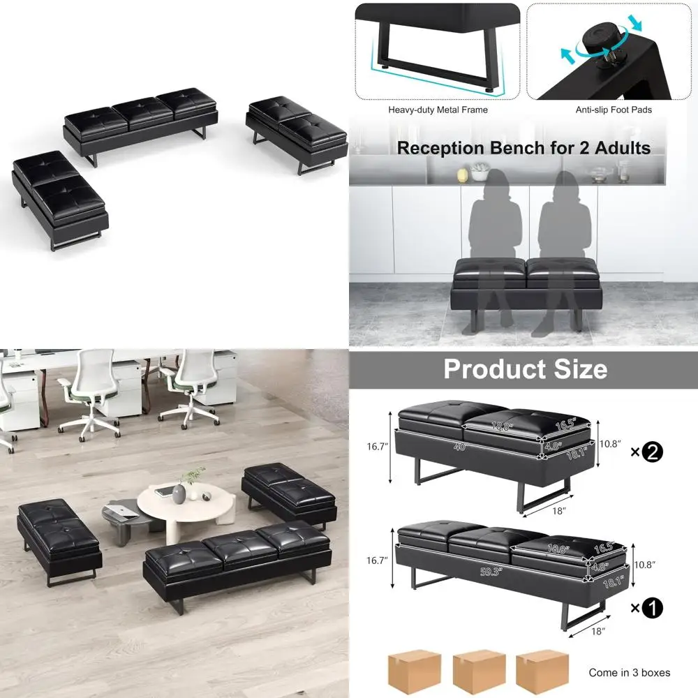 

Кожаная 7-местная скамейка с подушкой для офисной стойки регистрации — гостевые сидения с мягкой обивкой в комнате ожидания