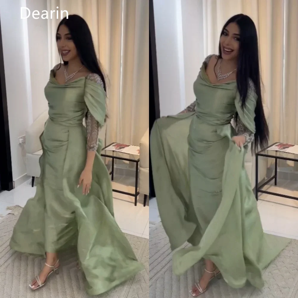 

Customized Prom Dress Saudi Arabia Dearin Scoop Neckline Column Floor Length Skirts Fold Bespoke Occasion Dresses Formal Evening