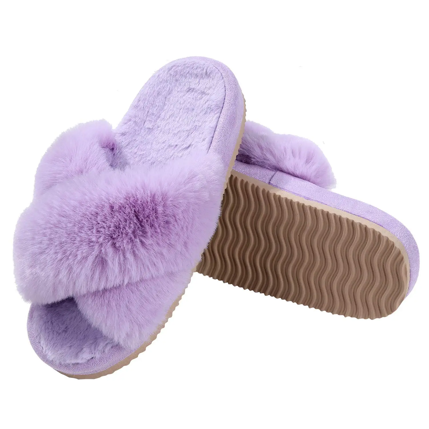 Pallene Open Toe Warm Slippers For Women Fluffy Fuzzy Soft Comfort Slides Fashion Cute Female Bedroom Slippers Indoor House Shoe