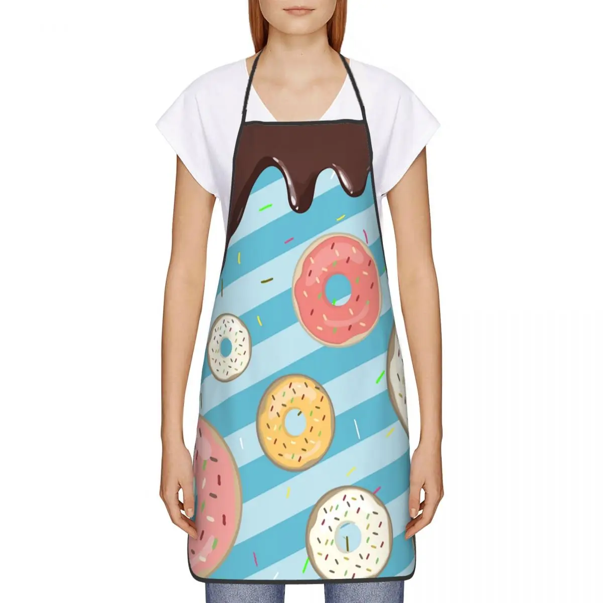 Unisex Chocolate Donuts Art Apron Kitchen Chef Cooking Baking Bib Men Women Doughnut Cupcake Cake Tablier Cuisine for Painting