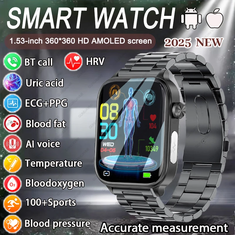 

2025 Popular New AI Health Diagnose Smart Watch Men ECG+PPG Blood Lipid BP Uric Acid Heart rate Tracker HD Call Watch For Xiaomi