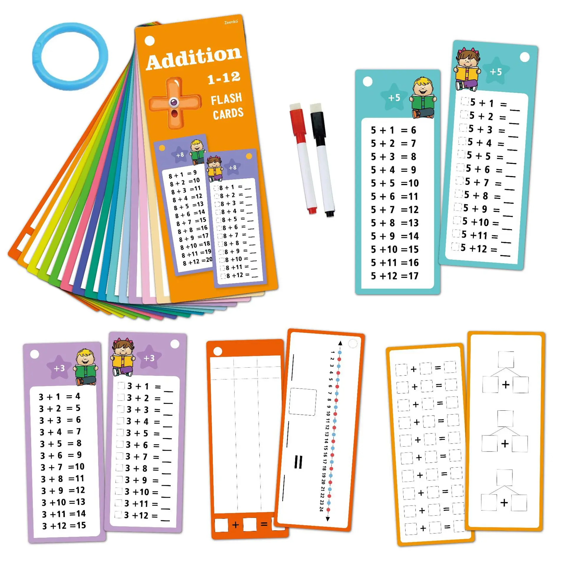 Cartes d'apprentissage des maths pour enfant, 15 pièces/ensemble, addition, soustraction, multiplication, division, effaçable, réutilisable, aide aux maths fuchsia