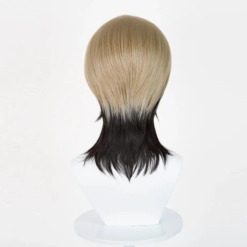 Anime GACHI AKUTA Zanka ‌   Perruque de Cosplay synthétique pour hommes adultes, cheveux courts noirs dorés, résistants à la chaleur, accessoire d'halloween