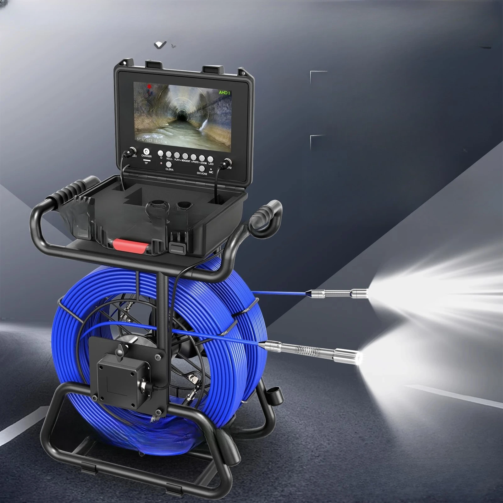 Visual high definition waterproof dual camer municipal sewer pipe video detector