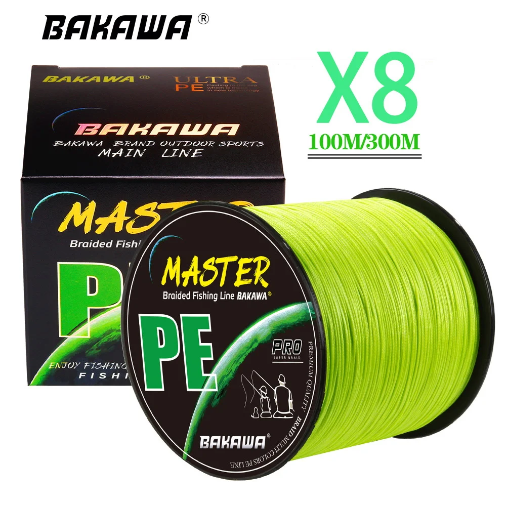 BAKAWA Braided Fishing Line 8X 8 Strands 100/300m All for Multifilament PE Wire MaxDrag 90 LB Saltwater Sea Pesca 7 Color