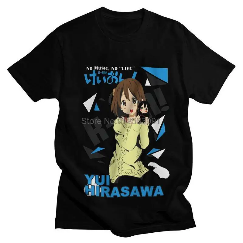 Yui Hirasawa K-ON تي شيرت الرجال 100% القطن طباعة تي شيرت مضحك التي شيرت اليابان الموسيقى أنيمي مانغا تيز توب Harajuku الشارع الشهير