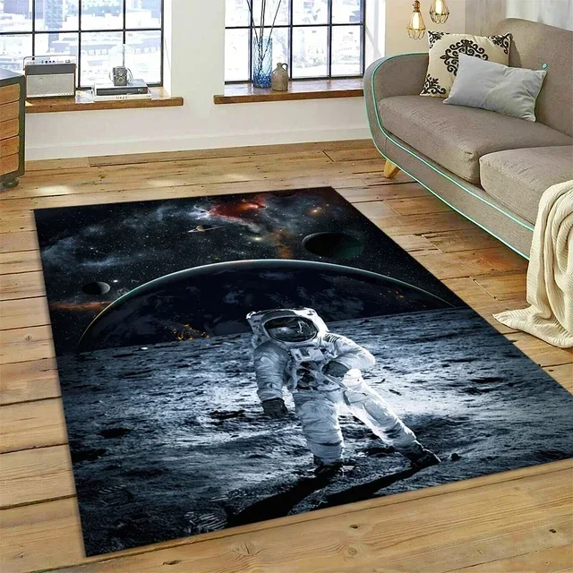 Outer Space Astronaut Home Bedroom Decorate Carpet Cartoon Universe Spaceman Rug for Living Room Area Sofa Non-slip Floormat