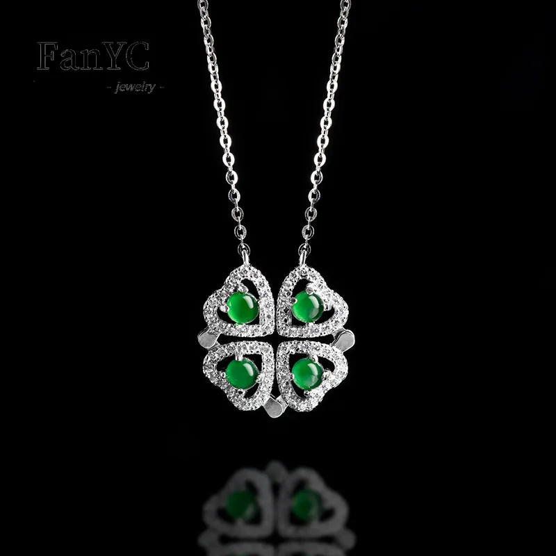 

Myanmar A-goods Jadeite Four-leaf Clover Pendant S925 Silver Inlaid High-grade Luxury Ice Jade Necklace Men & Women Holiday Gift