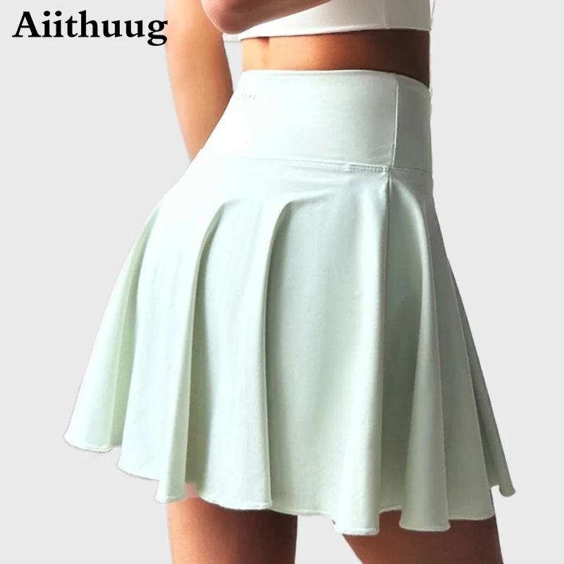 

Aiithuug 2 In 1 Pleated Golf Skirt With Pocket Women's High Waist Letter Printed Soft Elastic Athletic Tennis Gym Workout Skorts