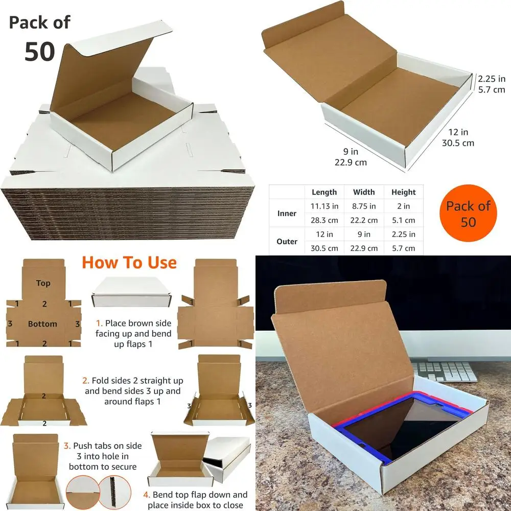 

Set of 50, 11 x 8.75 x 2 Corrugated Cardboard Mailers for Shipping, Storage, and Literature Organization