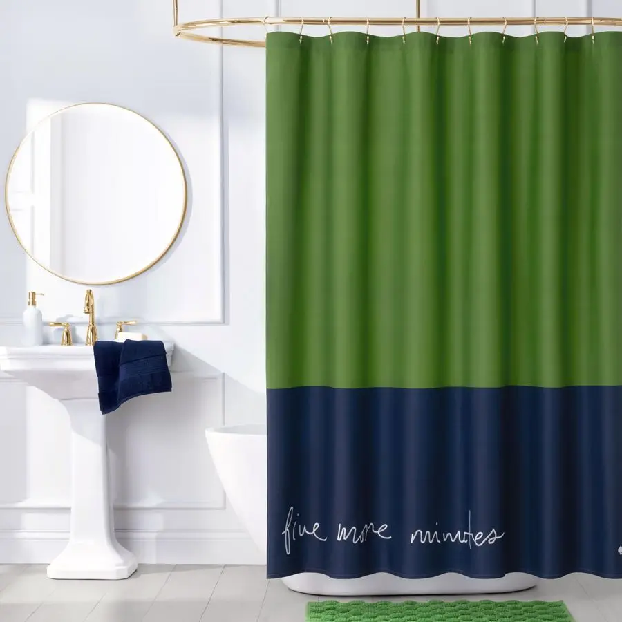 

Five More Minutes Color Block Shower Curtain, 72 in x 72 in, Made from 100 Cotton, Machine Washable, Blue and Green Shower Curta
