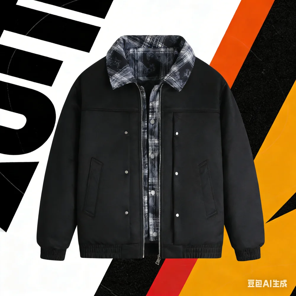 Two large-sized winter down and cotton jackets for men, baseball shirts, youth American-style collar plus thick cotton jackets