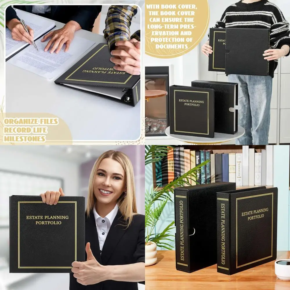 

Estate Planning Portfolio Binders - 4 Pack Black with Gold Titles, 3-Ring, 11.5x11x2.5 Inches