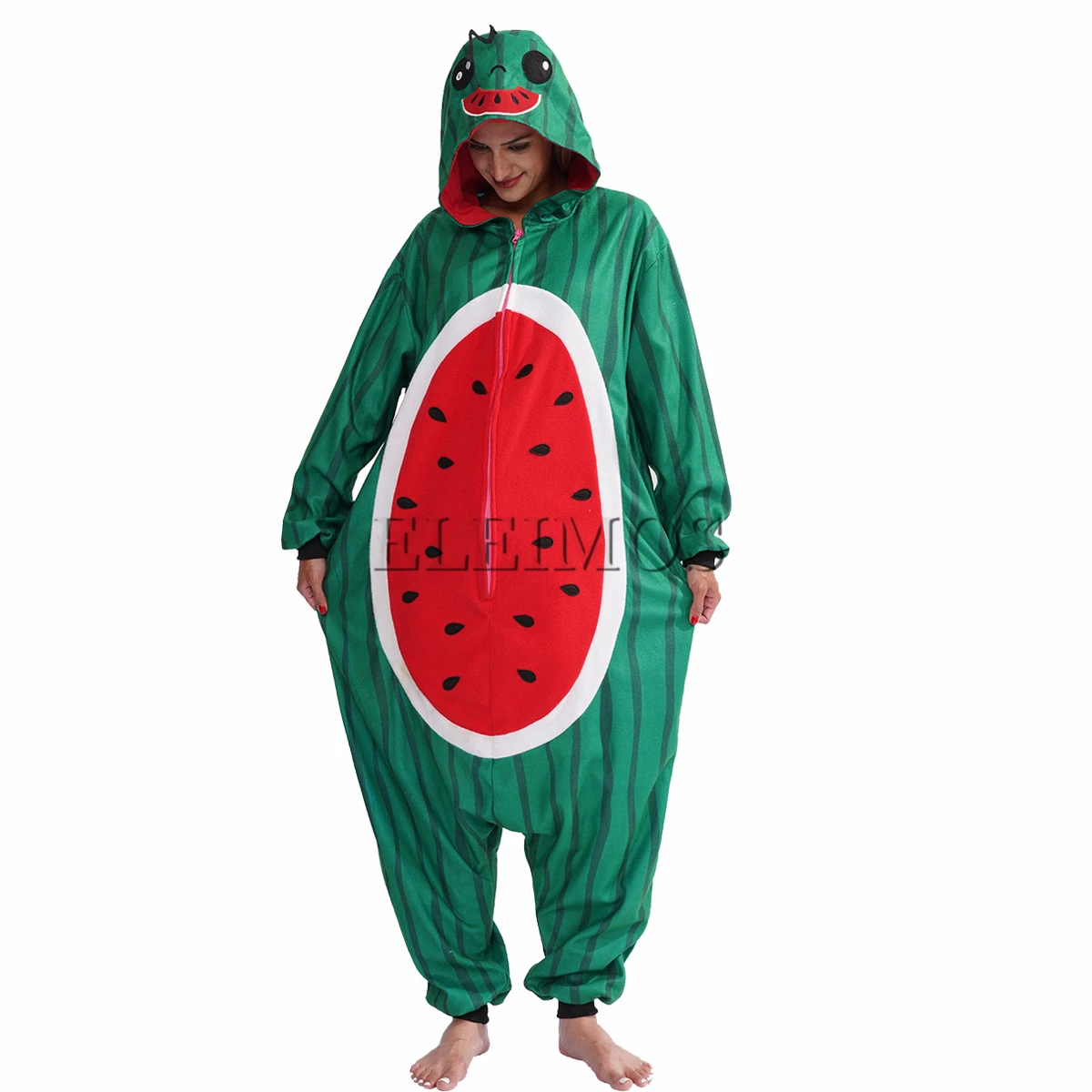 Kigurumi Onesie Watermelon Pajamas For Adult Women Men Cute Animal Fruit Pyjamas Homewear Halloween Cosplay Party Costume