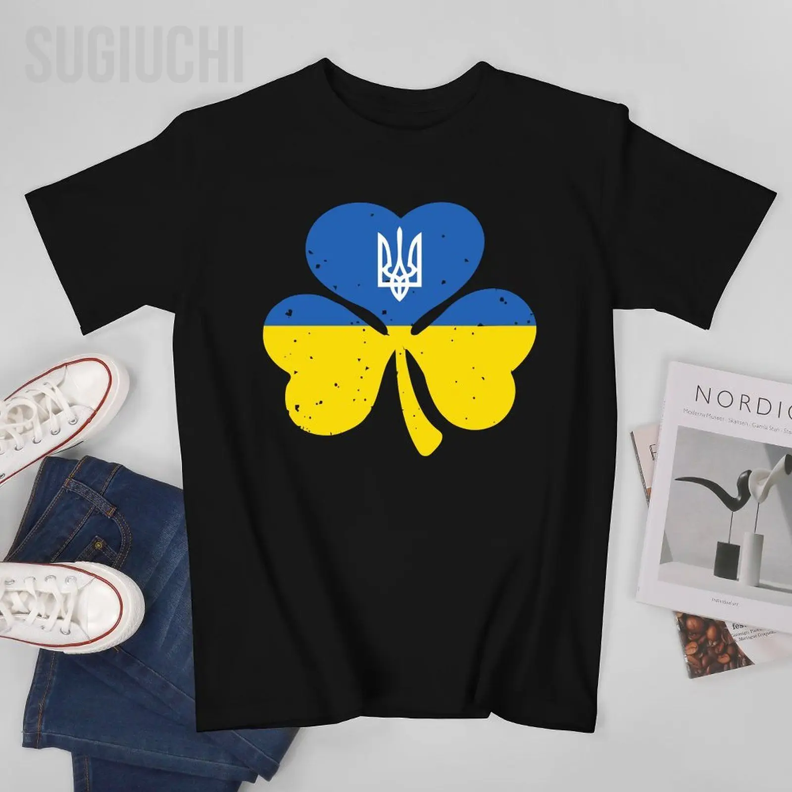 Unisex Men Vintage Ukraine Ukrainian Flag Grass Tshirt Tees T Shirts Women Boys 100% Cotton T-Shirt
