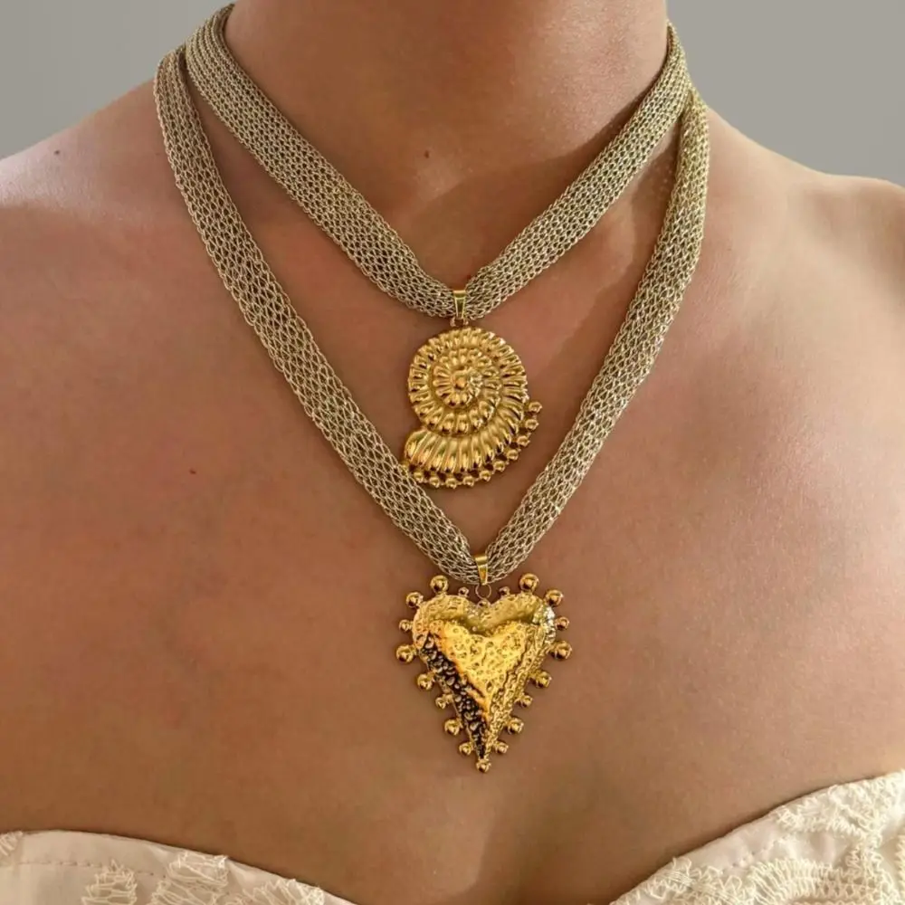 سلسلة مجوهرات من الفولاذ المقاوم للصدأ مطلية بالذهب تصميم مبالغ فيه على شكل قلب محارة شل قلادة الشمس قلادة مجوهرات نسائية