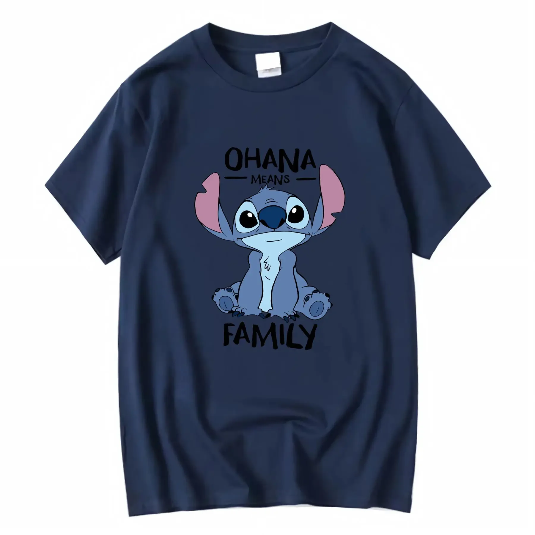 Disney Stitch OHANA T-shirt per bambini in poliestere Design cucito carino per l'estate Casual Compleanno Abbigliamento da festa quotidiano vintage lavato