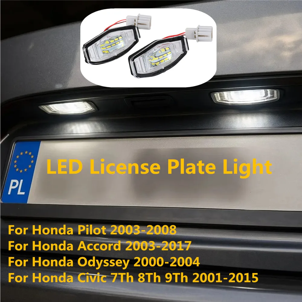 2X NEW Error Free White LED Car License Plate Light Bulbs Accessories For Honda Accord 7Th 8Th 9Th Gen Civic 7 8 9 Odyssey Pilot