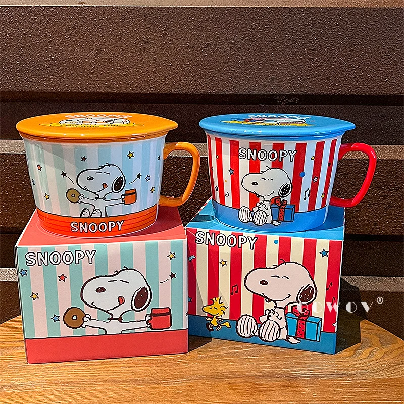 2025 Echte Peanuts Karakter Snoopy Co-Branded Grote Capaciteit Keramische Instant Noodle Bowl Rijstkom Met Handvat Aanwezig Nieuw