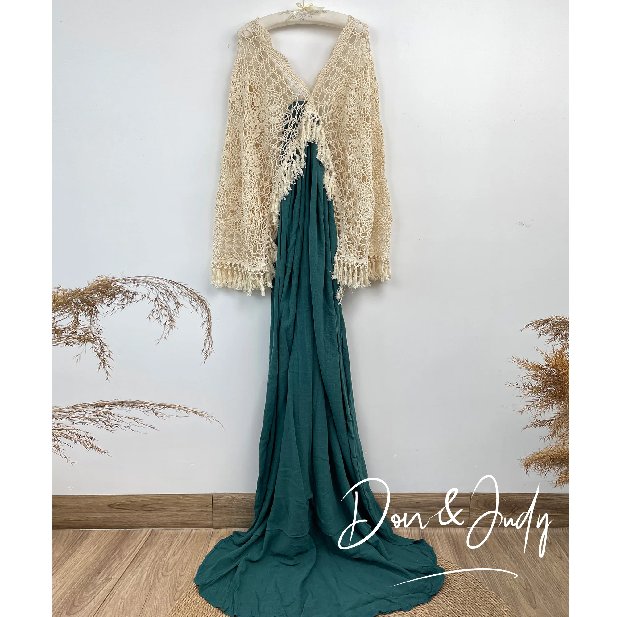 Don&Judy V-neck Bohemian Maternity Dress Long Sleeves with Tassels Women Formal Wear Clothes Pregnancy Photography Dresses