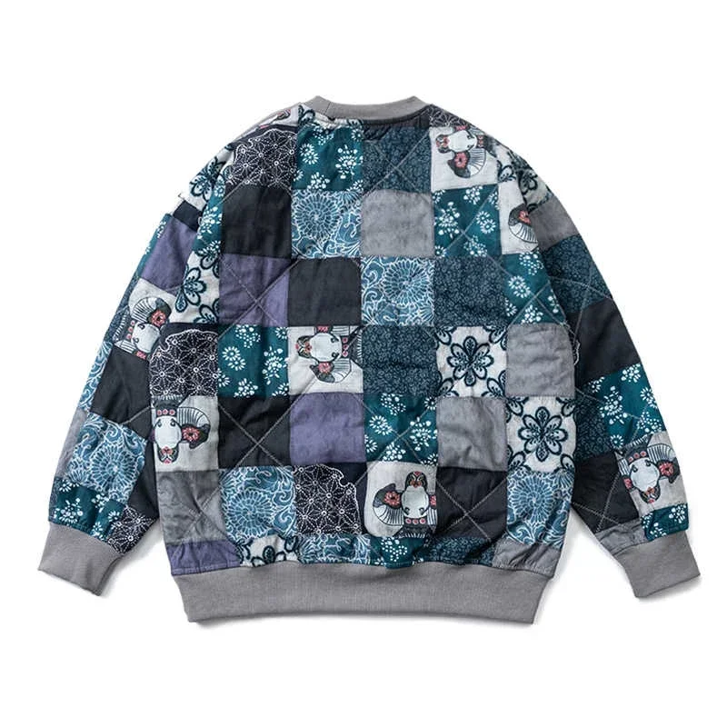 Autumn and Winter New Japanese vintage Round Neck Front Back Patchwork Loose Casual Hoodie Top for Men Women