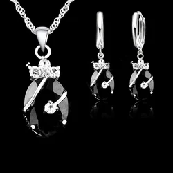 New Brand Wedding African Jewelry Sets 925 Sterling Silver Austrian Crystal Water Drop Pendant Necklace Hoop Earrings Sets