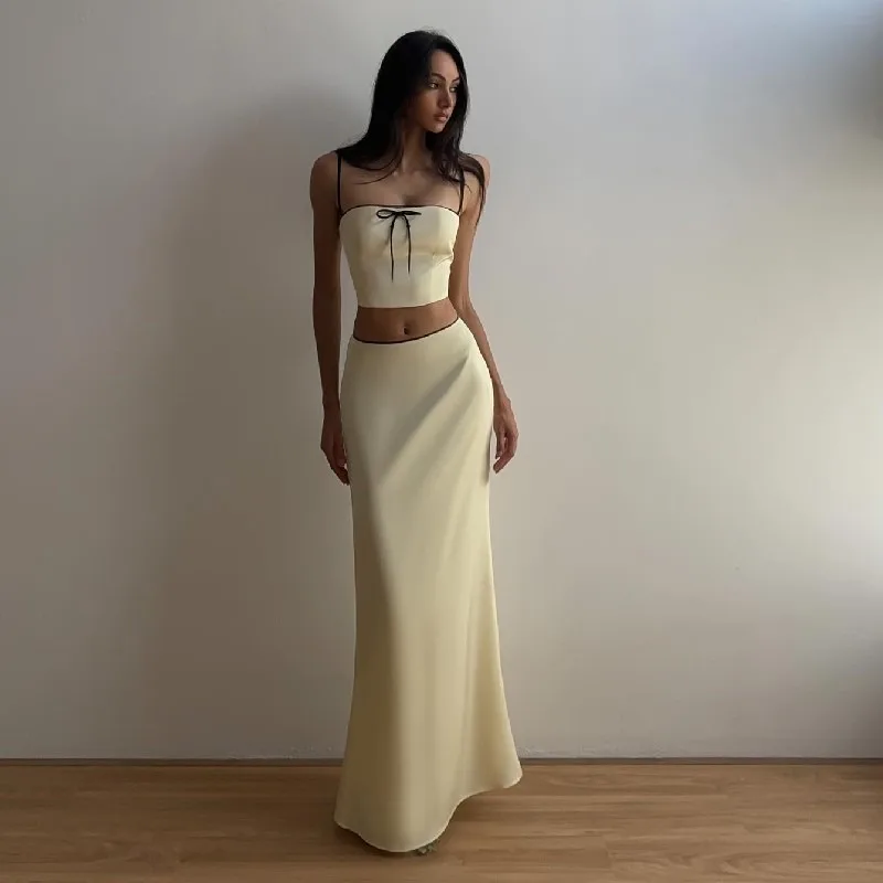 

Sweet Lace-up Suspender Vest Sexy Lace Mid-length Skirt New Matching Sets for Women 2 Pieces New Two Piece Set Elegant Women's
