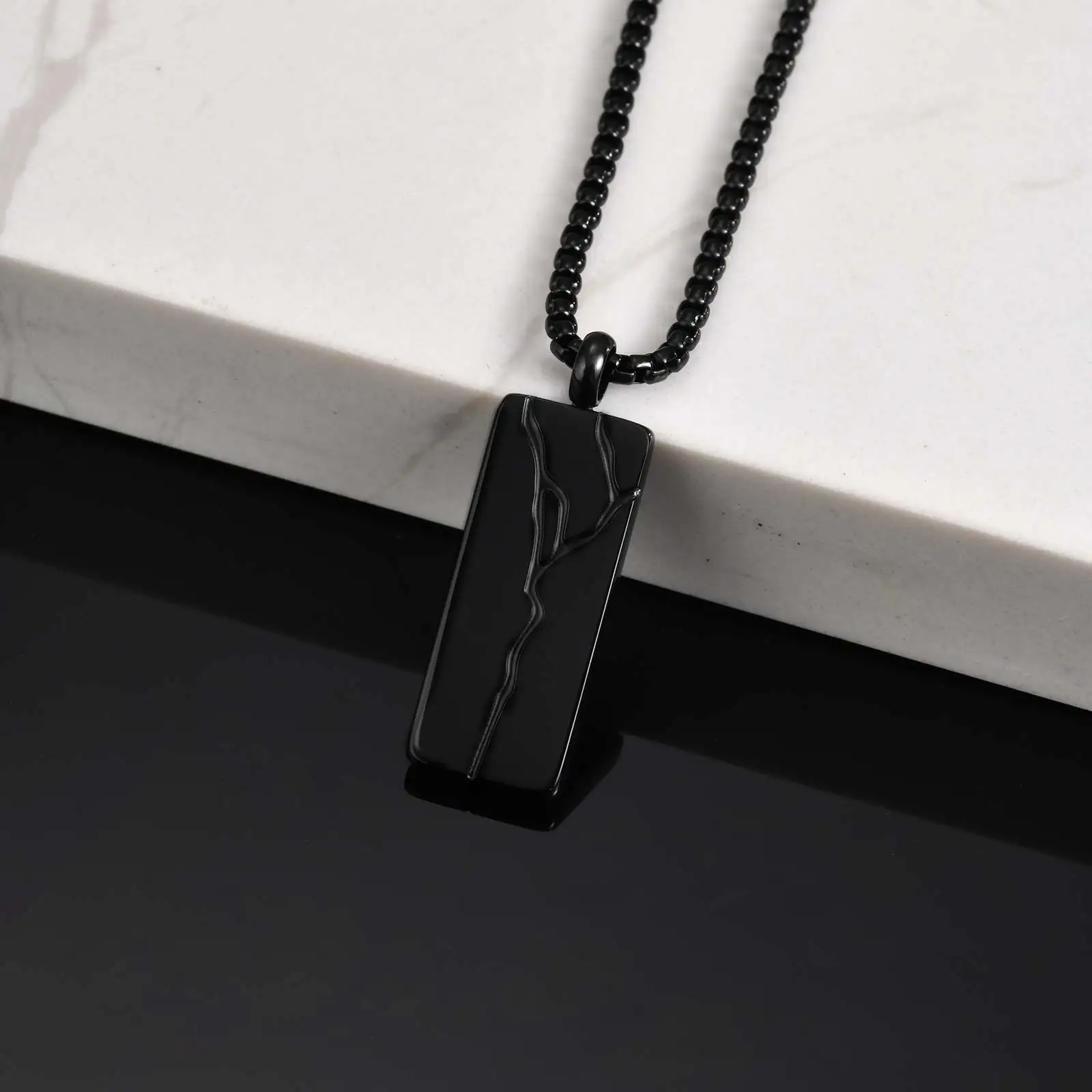 Edelstahl Punk Cracked Square Anhänger Halskette für Männer, minimalistische Hip Hop geometrische Halskette Box Kette, Modeschmuck – Detail 8