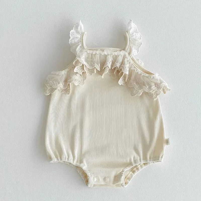 2025 New Summer Toddler Baby Girls Jumpsuit Sleeveless Cotton Lace Splicing Infant Baby Girls Bodysuits 0-24M Baby Clothing