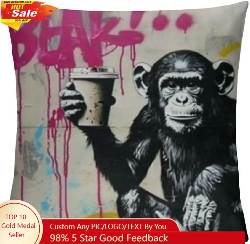 

Banksy Decorative Pillow Covers Street Graffiti Art Throw Pillow Covers Little Boys and Girls Cushion Case Outdoor Decorations M
