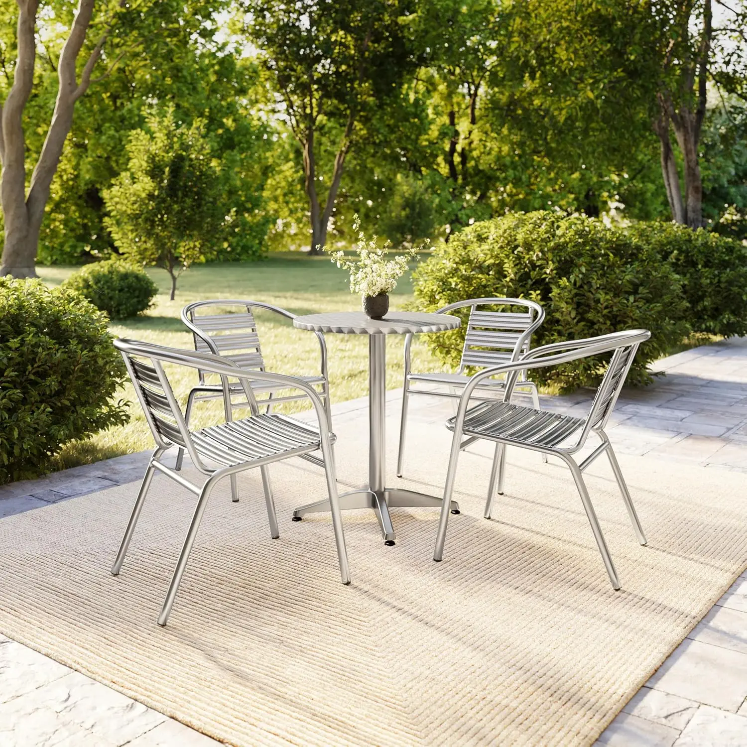 Aluminum Stackable Outdoor Restaurant Chair Set of 4, Slat Back Patio Dining Chair for Cafe Bistro Indoor & Outdoor, Customized