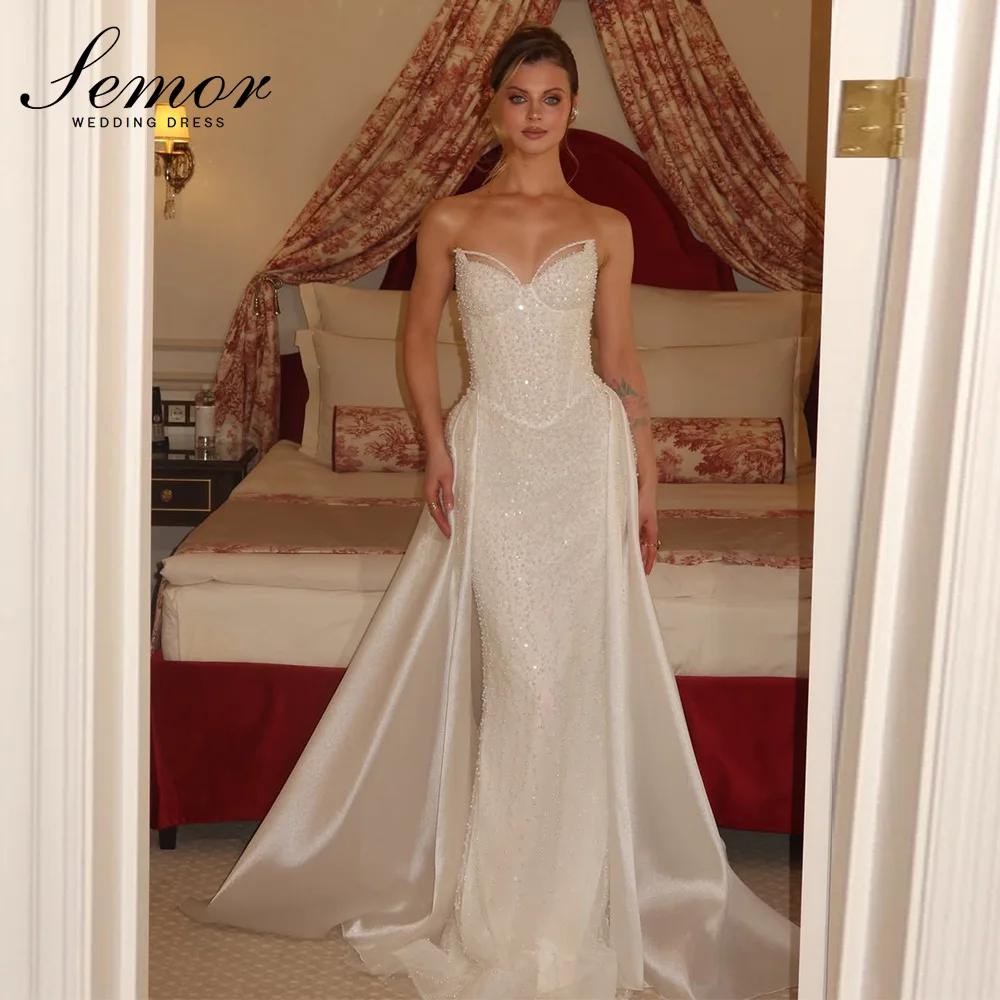 Semor Vintage Lace Sweetheart Collar Wedding Dress 2026 Glitter Beading Mermaid Customized Detachable Train vestido de novia