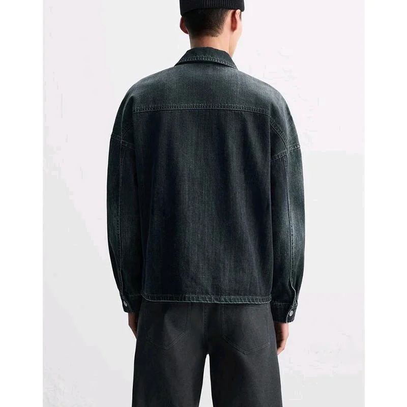 

Retro Casual Loose Long Sve Cotton Denim irt Jaet Spring New Arrival Men's Faion Urban Sle Stand Fit Button up