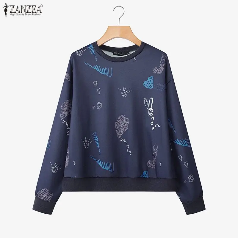 

ZANZEA, женский свитшот, тренд 2025, осенние толстовки с мультяшным принтом, повседневные топы с круглым вырезом и длинными рукавами, толстовки, женские пуловеры