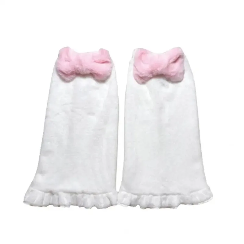 1 paio di scaldamuscoli da donna fiocco rosa peluche stile giapponese Harajuku ragazze dolci volant calzini da gamba calzini invernali in velluto