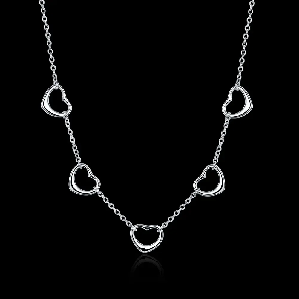 

Classic 925 Sterling Silver Necklaces Jewelry 18 Inches Five Heart Fashion Necklace For Women Christmas Gifts Lover